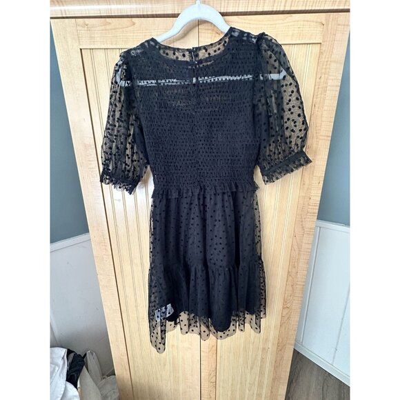 Gap Puff Sleeve Black Mini Dress, Size XS Evening, Cocktail Party, Sheer Mesh - Picture 8 of 8